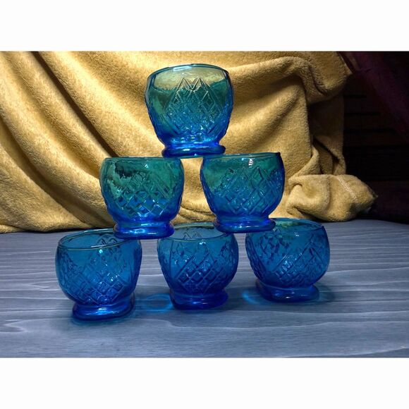 Other - Cornflower Blue Vintage Shot Glasses – Set of 6 |‎ Mid-Century Bar Cart Decor